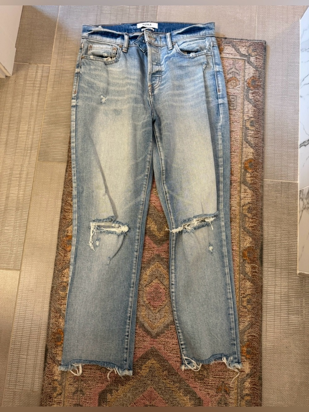 Pistola Women’s Light Blue Distressed Straight Jeans